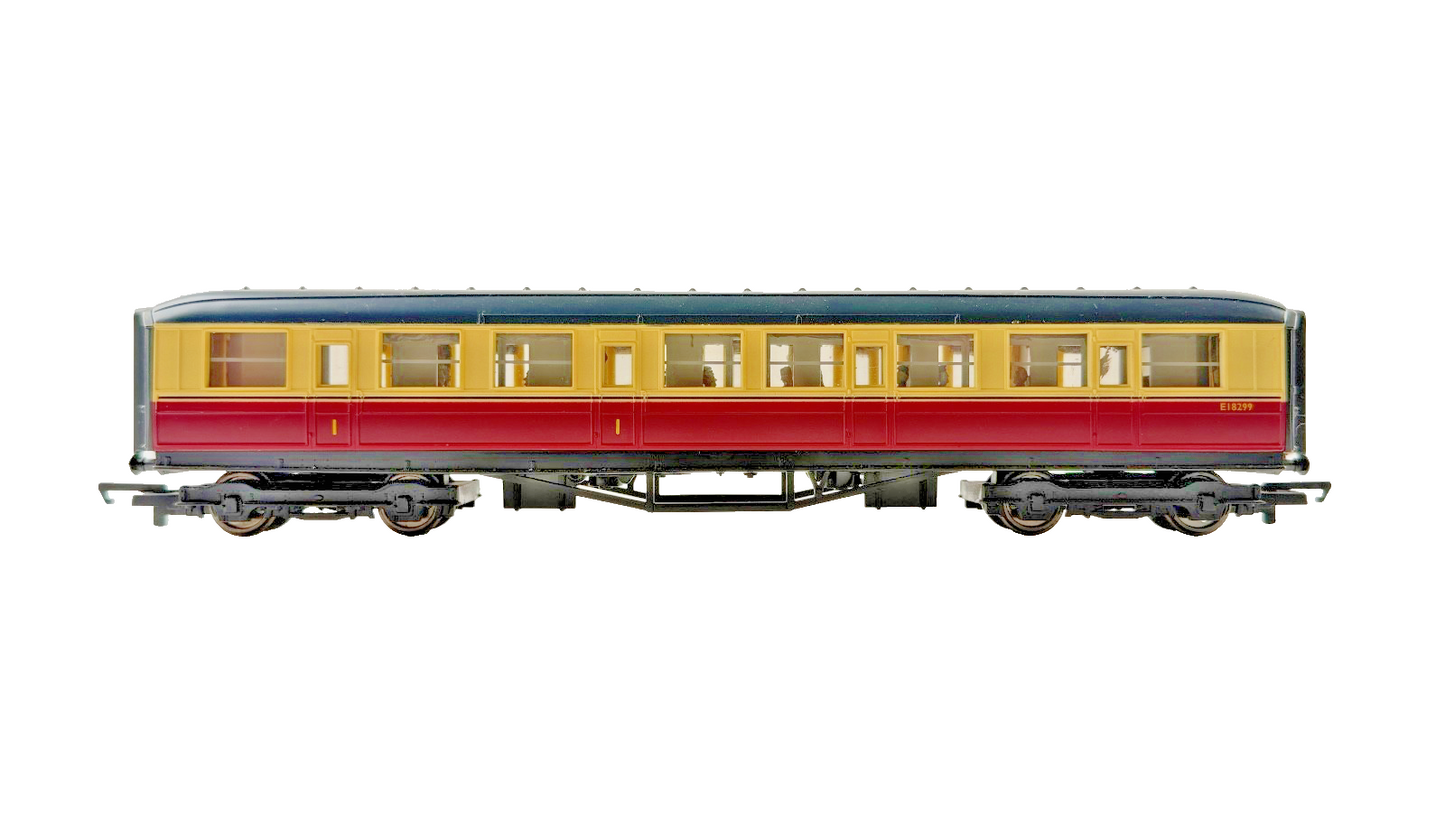 HORNBY OO GAUGE - RAKE OF 3 BR CRIMSON CREAM GRESLEY PASSENGER COACHES UNBOXED