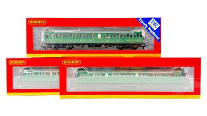 HORNBY OO GAUGE - R4793/R4794/R4795 - SR EX LSWR MAUNSELL GREEN COACHES X 3
