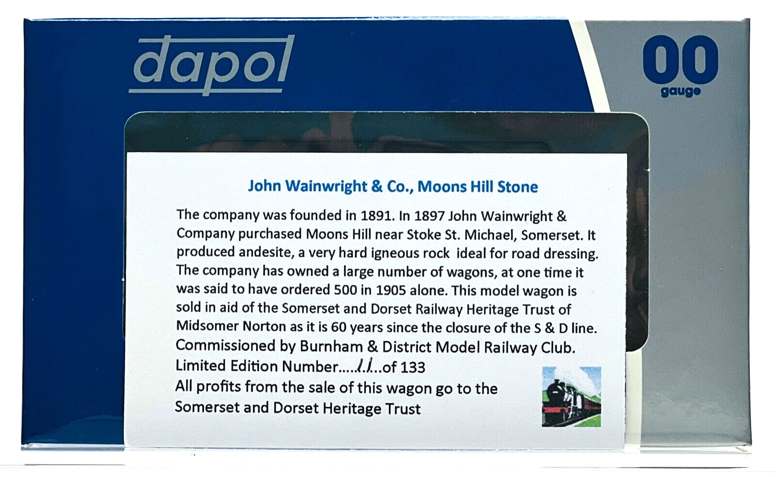 DAPOL 00 GAUGE - JOHN WAINWRIGHT & CO MOONS HILL STONE NO.143 (BURNHAM LTD ED)