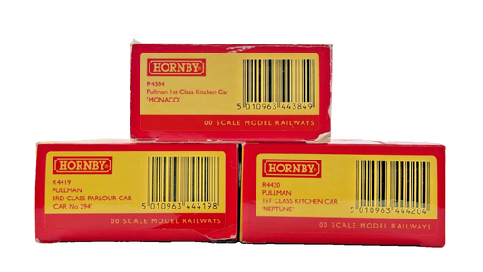 HORNBY OO GAUGE - R4384/R4419/R4420 - RAKE OF 12 WHEEL PULLMAN COACHES BOXED
