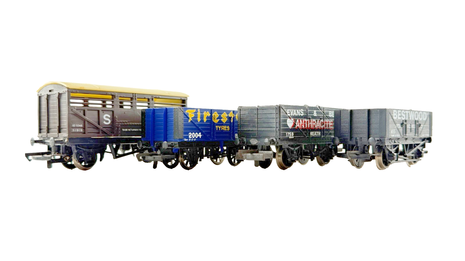 HORNBY/LIMA OO GAUGE - RAKE OF 4 WAGONS SR CATTLE FIRESTONE EVANS BESTWOOD