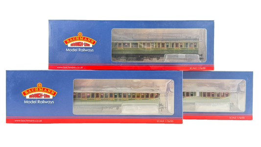 BACHMANN OO GAUGE - 39-601/39-611/39-621 - SE&CR BIRDCAGE OLIVE GREEN COACHES X3