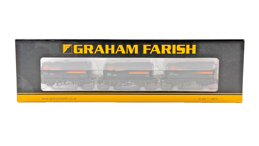 GRAHAM FARISH N GAUGE - 373-785 - SET OF TTA TANK WAGONS SHELL BLACK (WEATHERED)