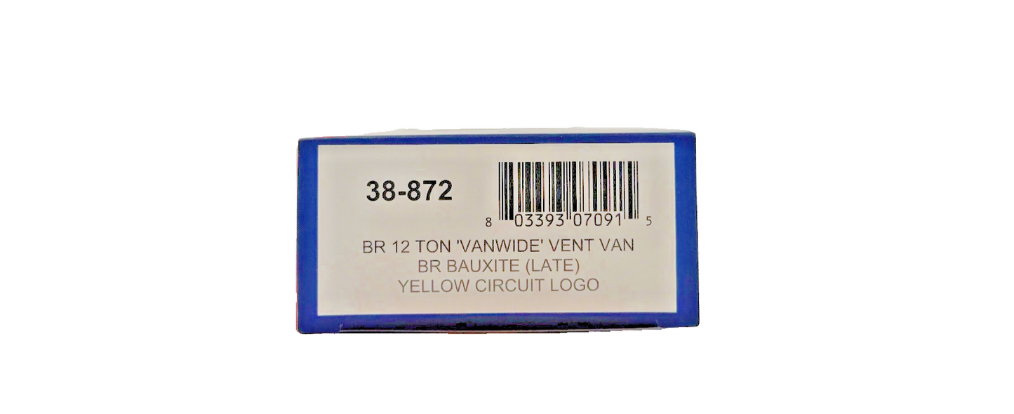 BACHMANN OO GAUGE - 38-872 - BR 12 TON VANWIDE VENT VAN BR BAUXITE YELLOW LOGO