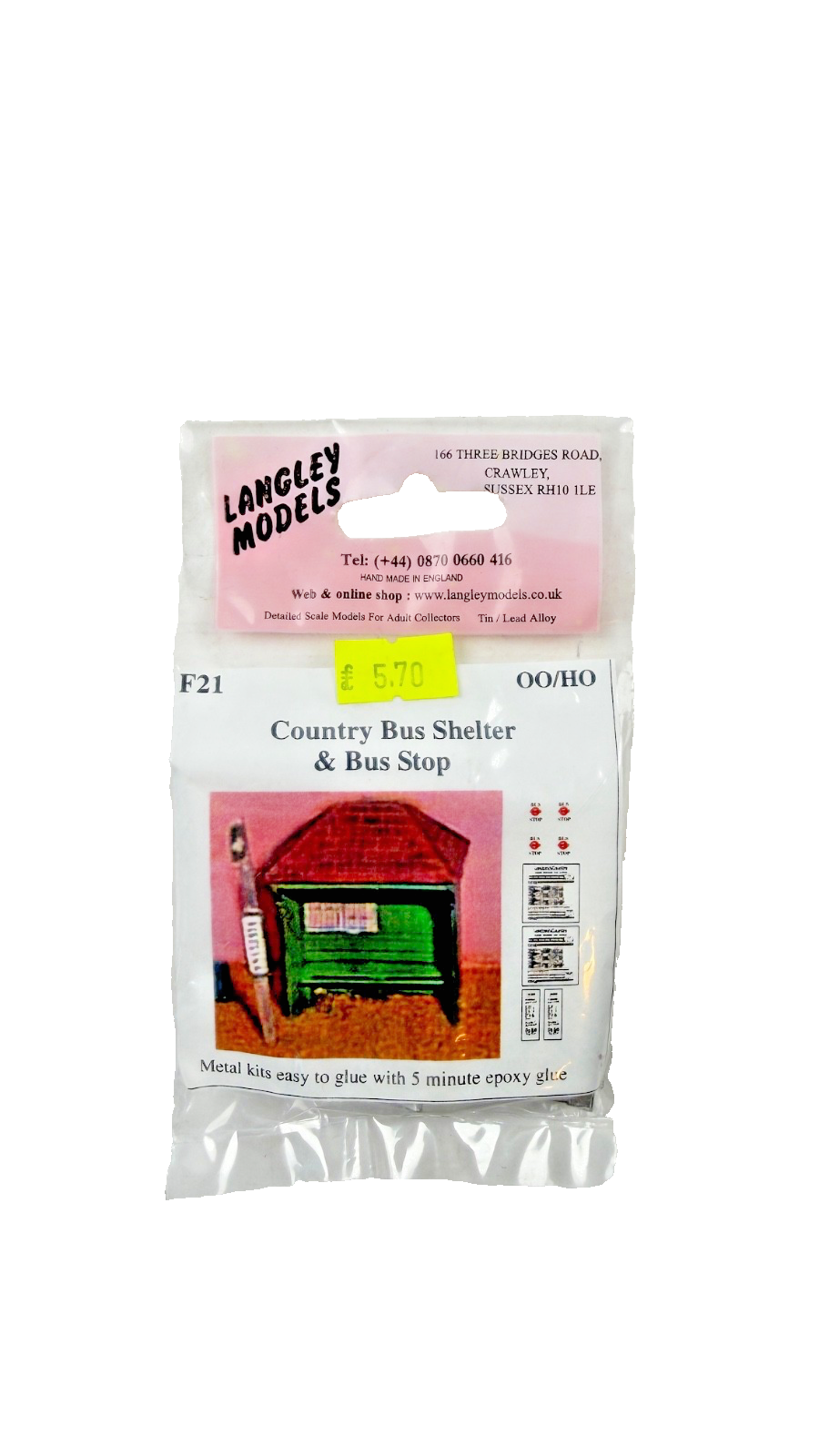 LANGLEY MODELS OO/HO SCALE - F21 - COUNTRY BUS SHELTER & STOP (UNPAINTED METAL)