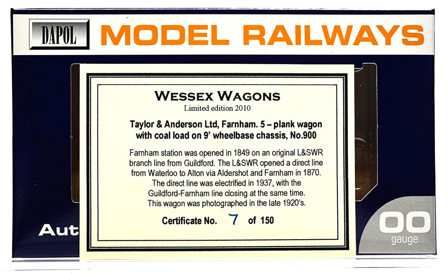 DAPOL 00 GAUGE - TAYLOR & ANDERSON FARNHAM PLANK WAGON NO.900 (WESSEX WAGONS)