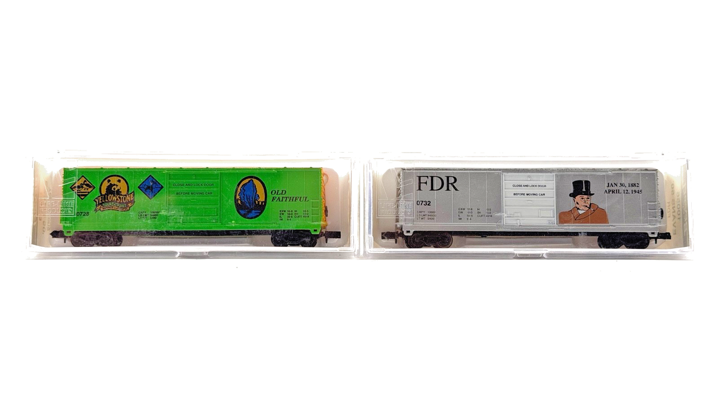 LIFE LIKE N GAUGE - RAKE OF 4 ASSORTED 50' BOX CAR NATIONAL PARK WAGONS BOXED