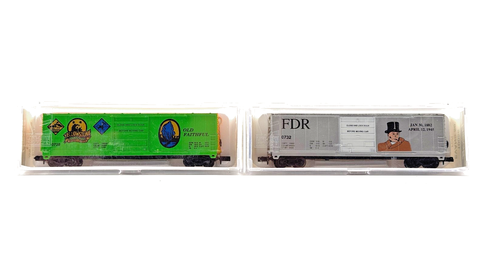 LIFE LIKE N GAUGE - RAKE OF 4 ASSORTED 50' BOX CAR NATIONAL PARK WAGONS BOXED
