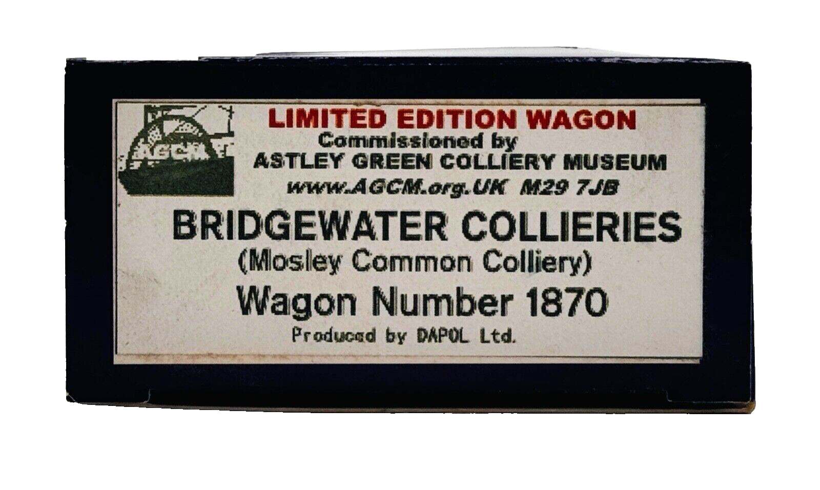 DAPOL 00 GAUGE - BRIDGEWATER COLLIERIES WORSLEY WAGON NO.1870 (LIMITED EDITION)