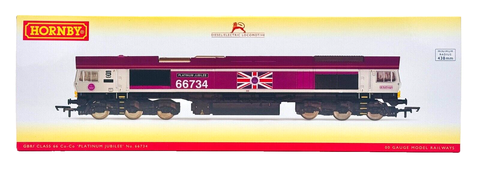 HORNBY 00 GAUGE - R30332 - CLASS 66 DIESEL NO.66734 GBRF PLATINUM JUBILEE