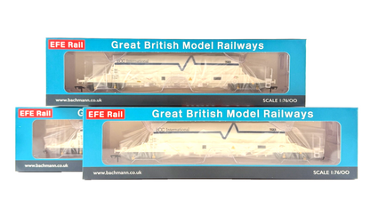 EFE RAIL OO GAUGE - RAKE OF 3 PBA TIGER CLAY WAGONS ECC INTERNATIONAL WHITE