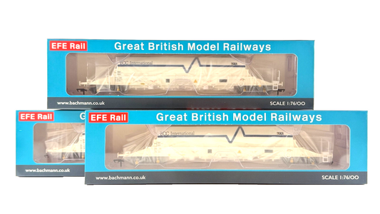 EFE RAIL OO GAUGE - RAKE OF 3 PBA TIGER CLAY WAGONS ECC INTERNATIONAL WHITE
