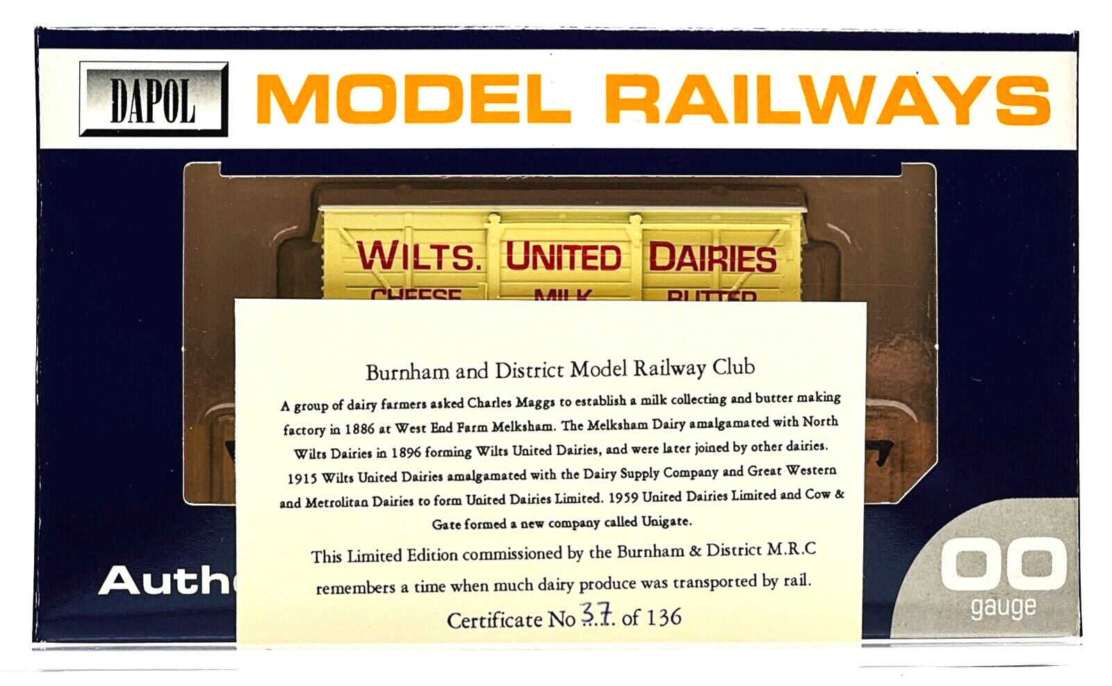 DAPOL 00 GAUGE - WILTS UNITED DAIRIES VENT VAN NO.3 (BURNHAM LIMITED EDITION)