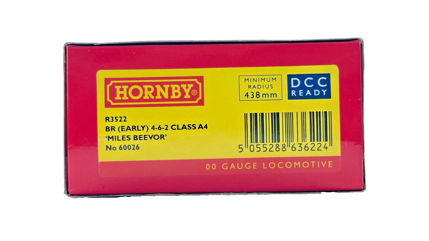 HORNBY OO GAUGE - R3522 - BR (EARLY) 4-6-2 CLASS A4 MILES BEEVOR NO.60026 BOXED