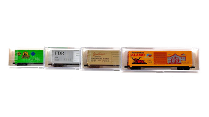 LIFE LIKE N GAUGE - RAKE OF 4 ASSORTED 50' BOX CAR NATIONAL PARK WAGONS BOXED