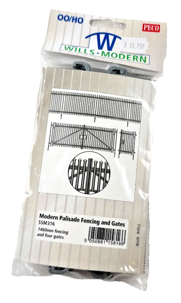 WILLS MODERN OO GAUGE SSM316 - MODERN PALISADE FENCING & GATES SEALED PACK