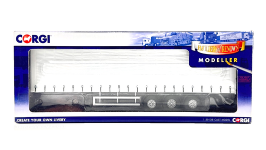 CORGI 1/50 SCALE - CC19910 - TRI AXLE CURTAINSIDE TRAILER WITH BARS WHITE BOXED