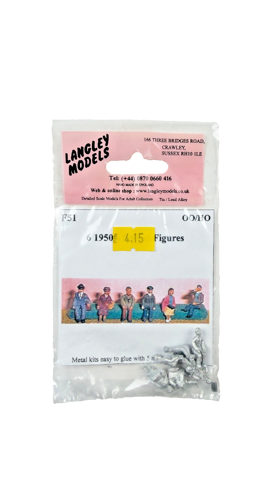 LANGLEY MODELS OO/HO SCALE - F51 - 6 1950'S SEATED PASSENGERS (UNPAINTED METAL)