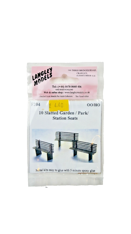 LANGLEY MODELS OO/HO SCALE - F204 - 10 GARDEN PARK BENCHES (UNPAINTED METAL)