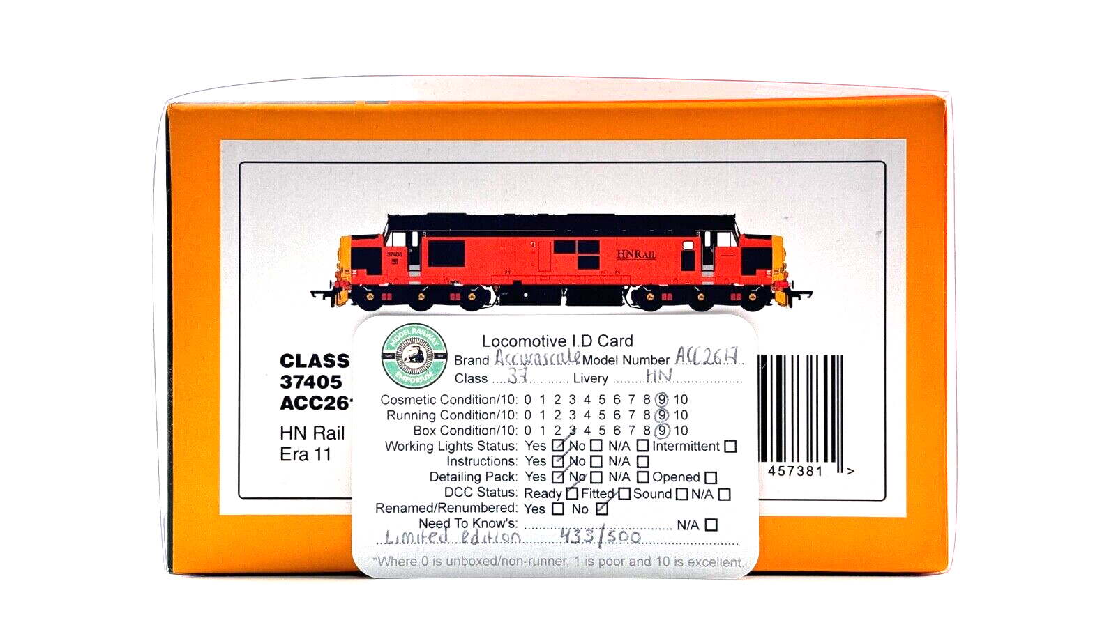 ACCURASCALE 00 GAUGE - ACC2617 - CLASS 37 HARRY NEEDLE HNRC 37405 LTD EDITION