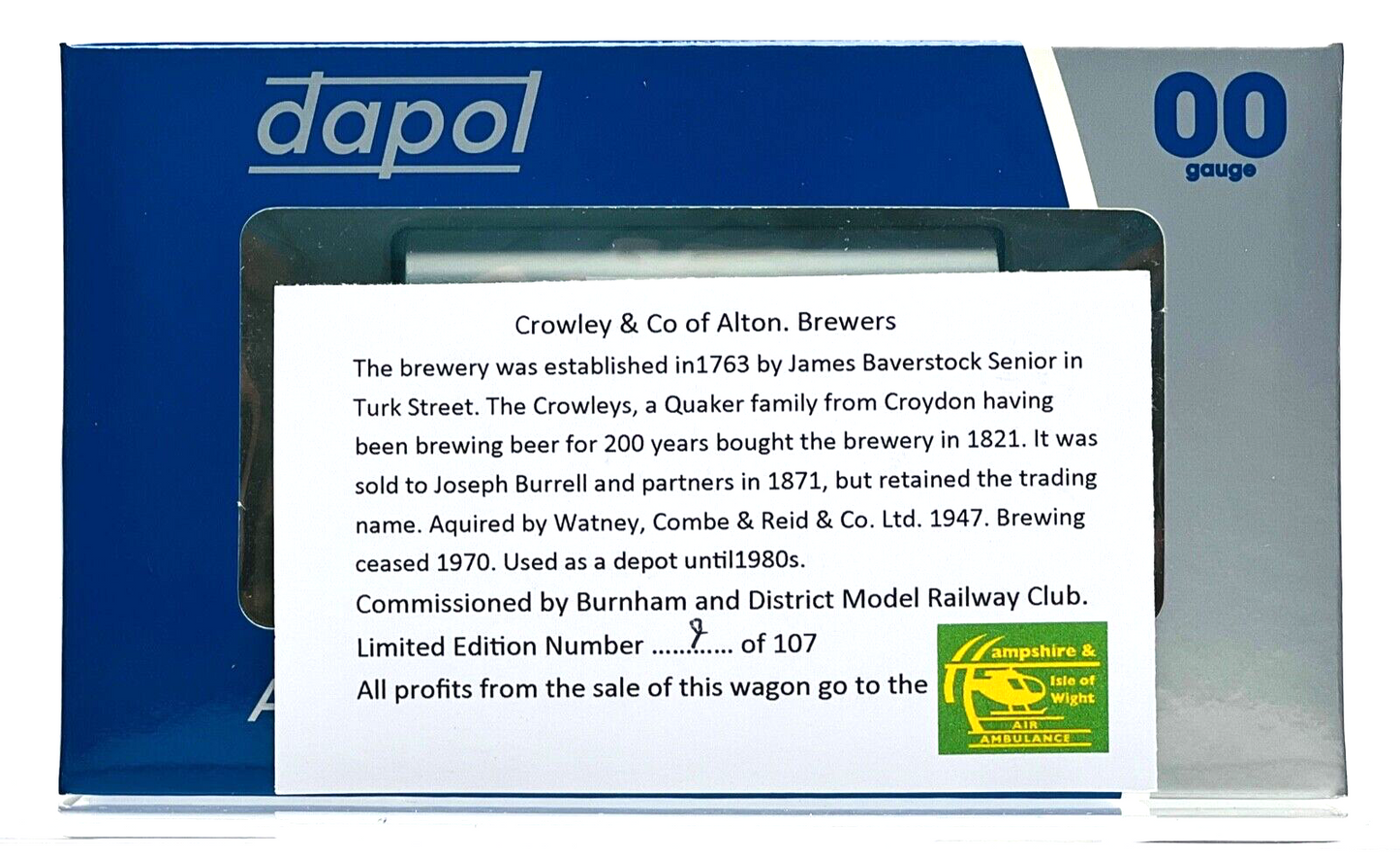 DAPOL 00 GAUGE - CROWLEY & CO BREWERY ALTON VENT VAN NO.3 (BURNHAM LIMITED ED)