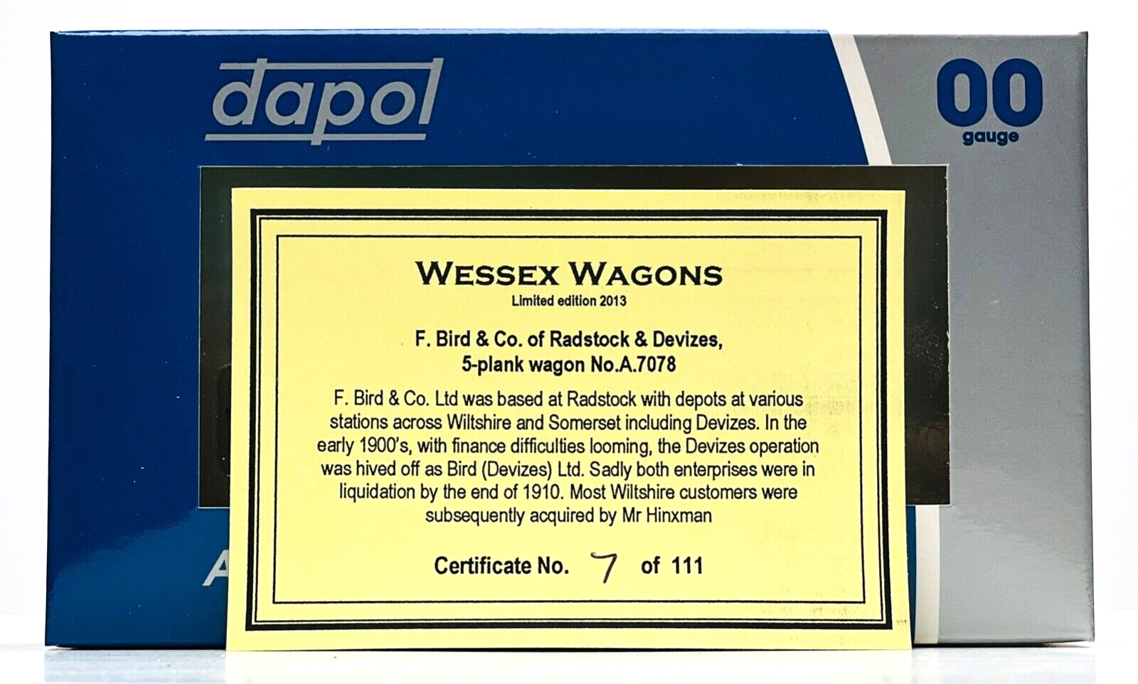 DAPOL 00 GAUGE - F. BIRD & CO RADSTOCK DEVIZES PLANK 7078 (WESSEX WAGONS LTD ED)