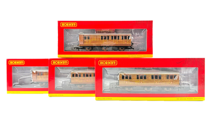 HORNBY OO GAUGE - RAKE OF 4 ASSORTED LNER TEAK 4 & 6 WHEEL COACHES BOXED