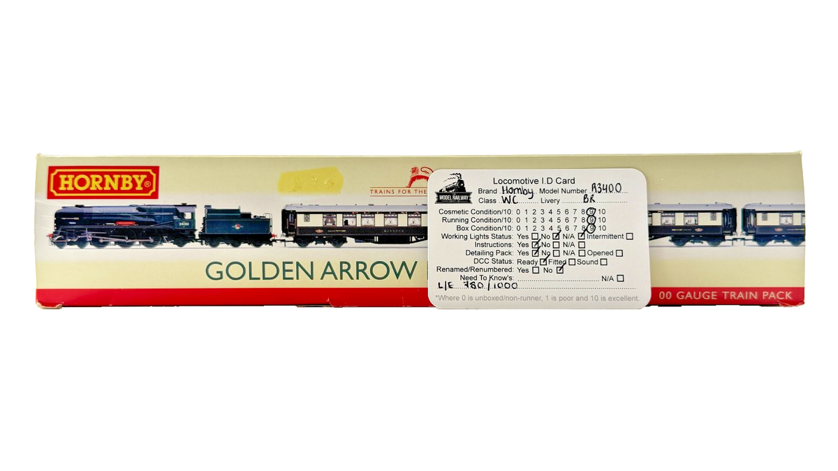 HORNBY OO GAUGE - R3400 - GOLDEN ARROW LAST STEAM RUN LIMITED EDITION TRAIN PACK