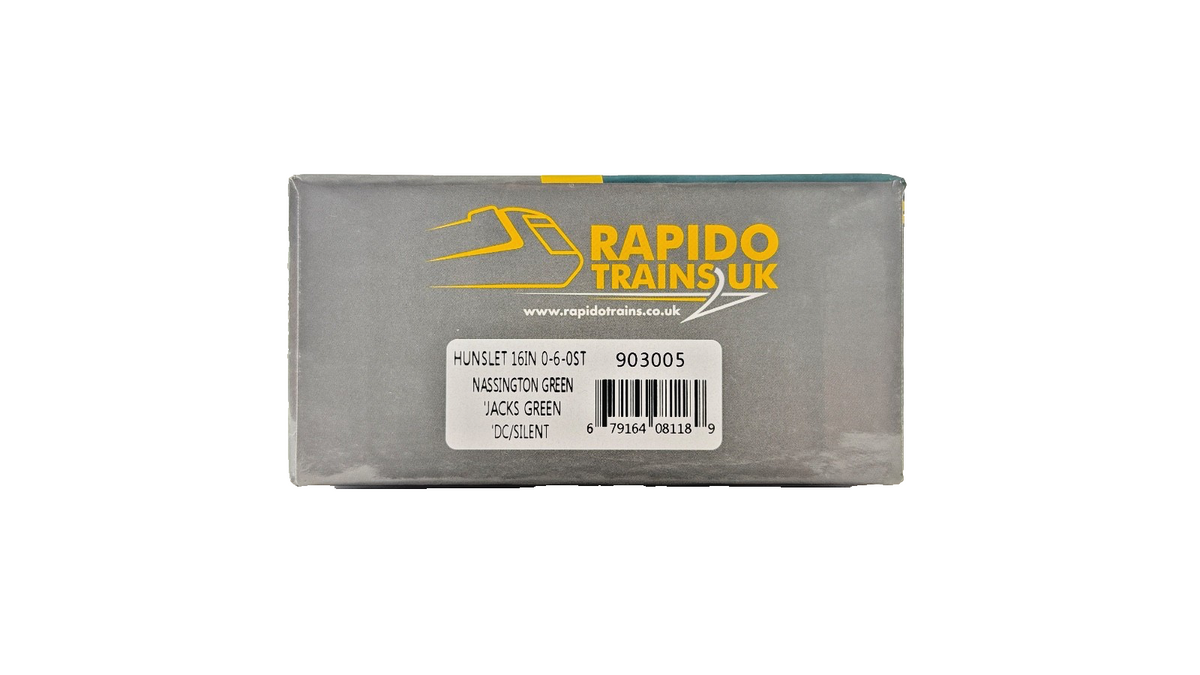 RAPIDO OO GAUGE - 903005 - HUNSLET 16IN 0-6-0ST NASSINGTON JACKS GREEN BOXED