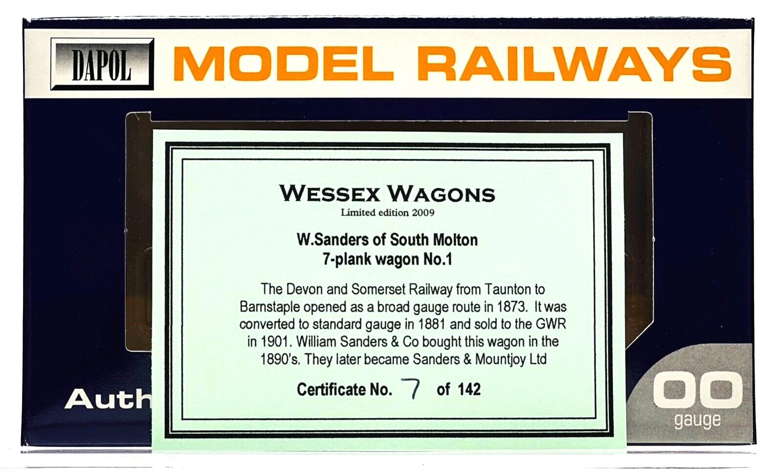 DAPOL 00 GAUGE - W. SANDERS & SON SOUTH MOLTON 7 PLANK NO.1 (WESSEX WAGONS)