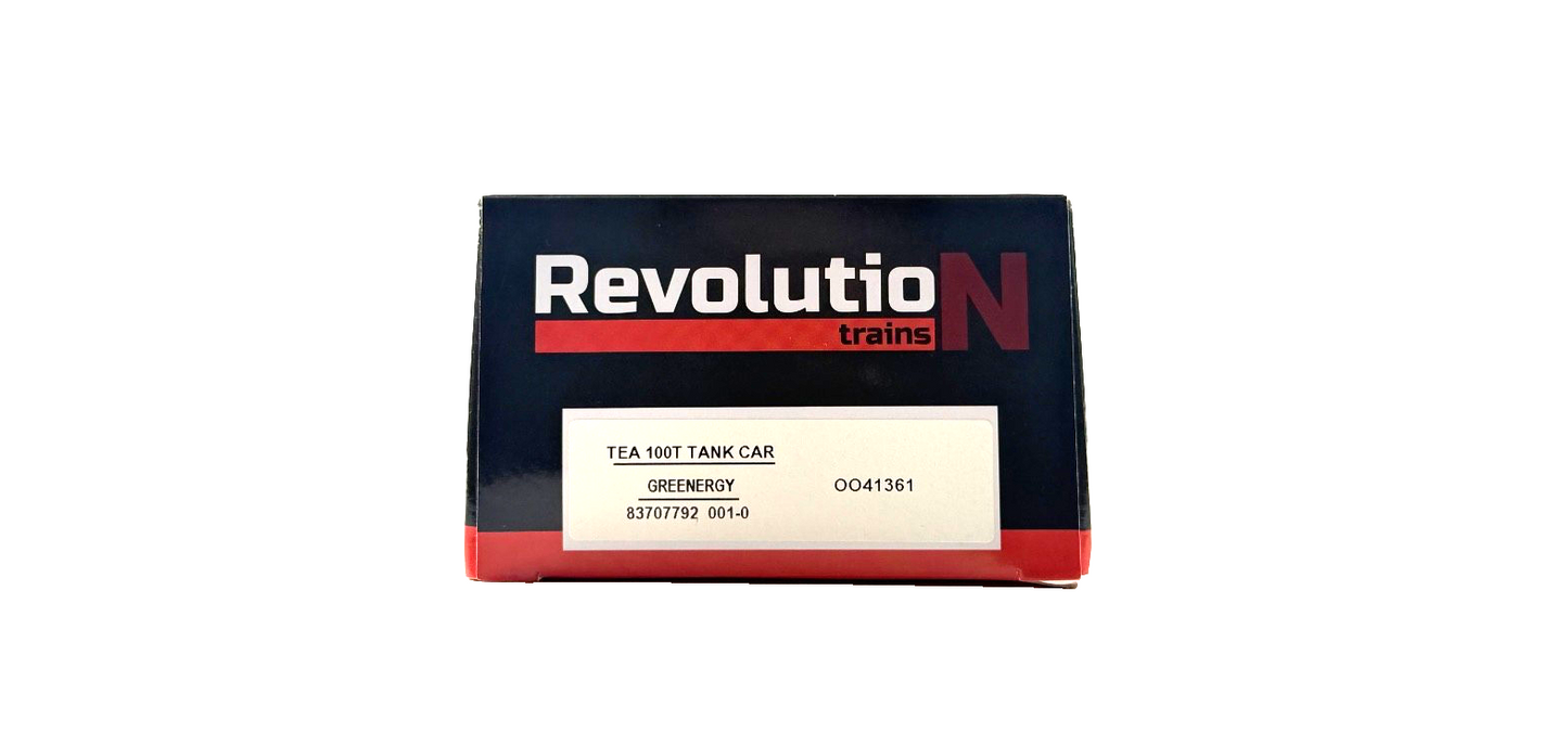 REVOLUTION TRAINS OO GAUGE - OO41361 - TEA 100T TANK CAR GREENERGY LIVERY BOXED