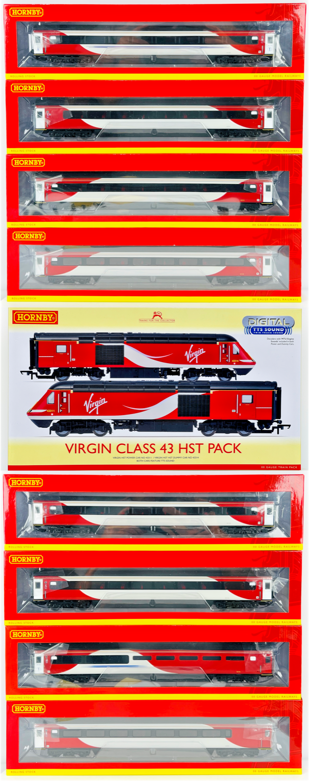 HORNBY 00 GAUGE - R3390TTS - CLASS 43 HST TWIN VIRGIN/LNER 2+8 COACHES DCC SOUND