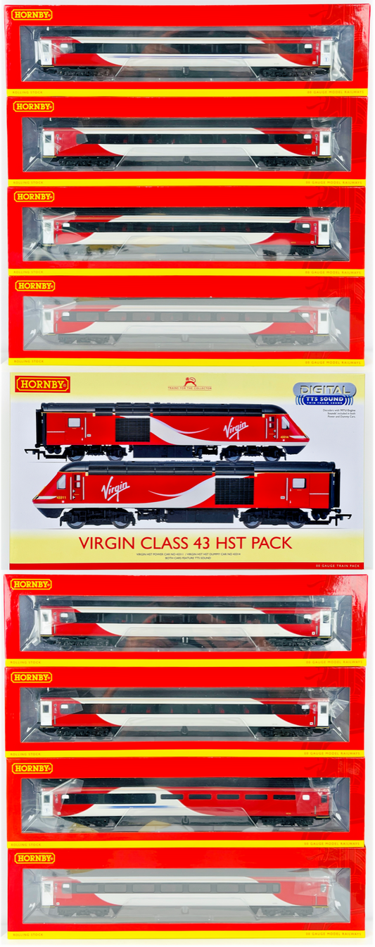 HORNBY 00 GAUGE - R3390TTS - CLASS 43 HST TWIN VIRGIN/LNER 2+8 COACHES DCC SOUND