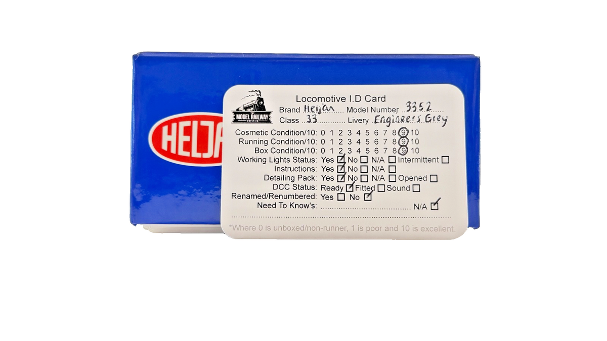 HELJAN OO GAUGE - 3352 - CLASS 33 DIESEL 33109 ENGINEERS GREY CAPTAIN BILL SMITH