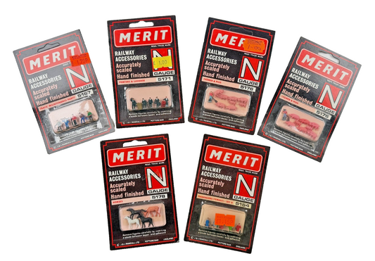 MERIT N GAUGE RAILWAY ACCESSORY PACKS X 6 PIGS FARMER PORTERS HORSES PASSENGERS
