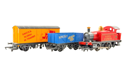 HORNBY OO GAUGE SANTA EXPRESS LOCOMOTIVE WITH NORTH POLE & SANTA'S SLEIGH WAGONS