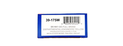 BACHMANN OO GAUGE - 39-175W - BR MK1 BG FULL BRAKE (DEPT) ENGINEERS YELLOW MRG