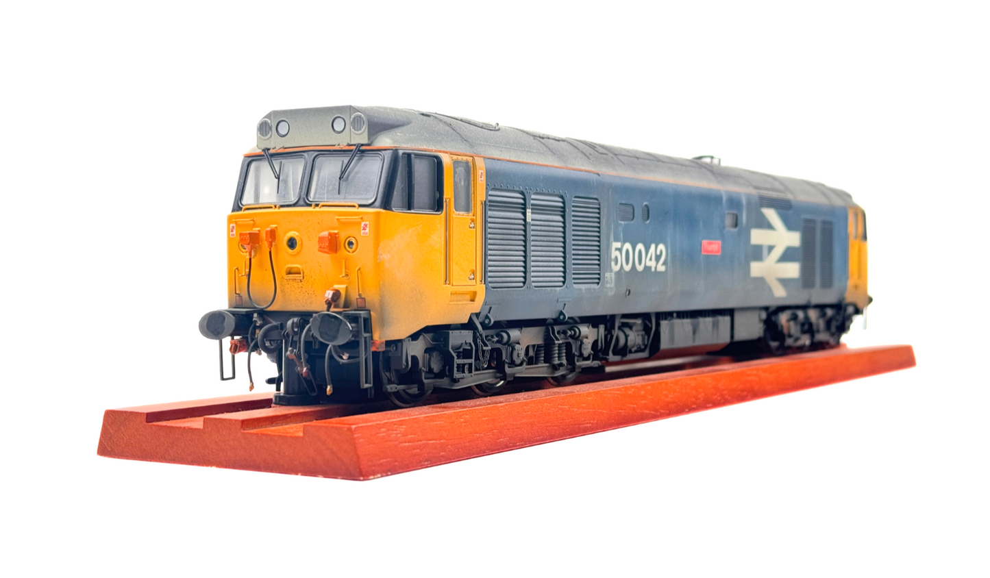 HELJAN O GAUGE - CLASS 50 DIESEL 50042 BR LARGE LOGO TRIUMPH WEATHERED & RENAMED